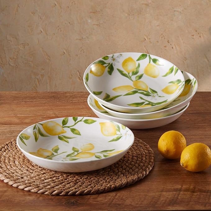 Mikasa Lemons Bone China Lightweight Chip Resistant Set Of 4 Pasta Bowls 8.5 Inch 20 fl oz