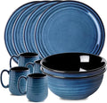 Hasense Dinnerware Set 10-Piece Ceramic Dinnerware Set Deep Bowls and Plate Set Blue Handmade Reactive Glaze Dishes Dishwasher Oven Microwave Safe