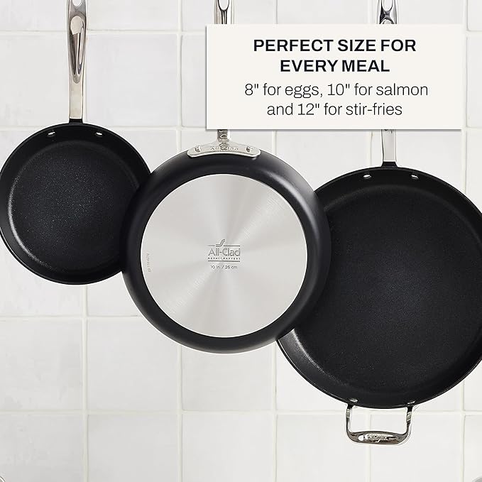 All-Clad HA1 Hard Anodized Nonstick Fry Pan Set – 5-Piece Cookware 8 10 12 Skillets with Lid Induction Compatible Oven Safe to 500°F Lid Safe to 350°F Black