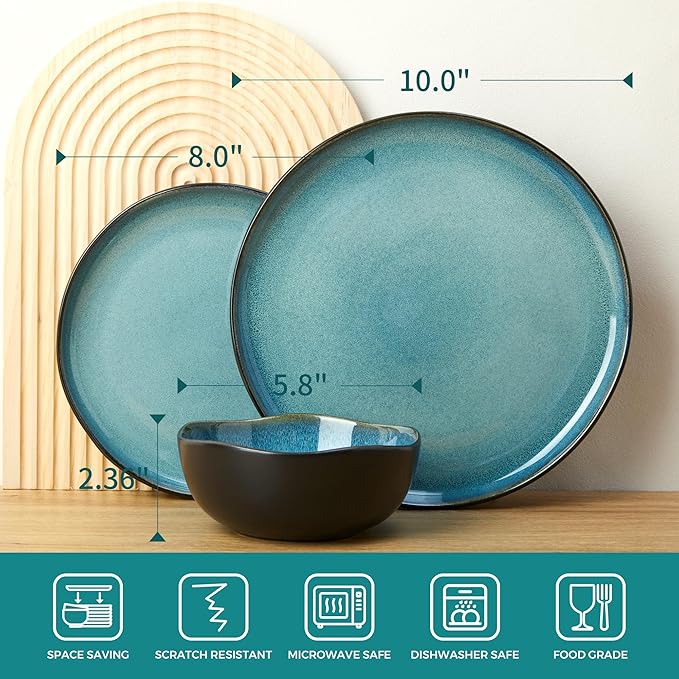 24 piece Stoneware Dinnerware Sets Green Black