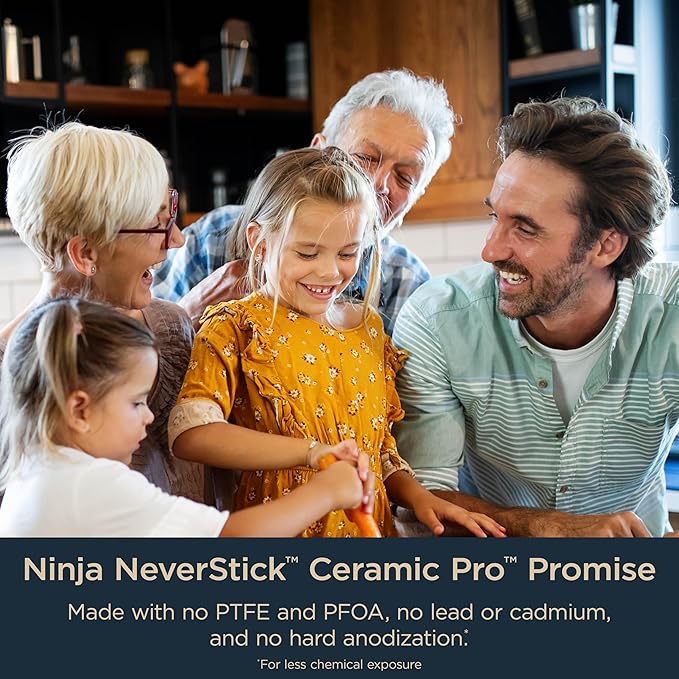 Ninja Ceramic Pro 11-Piece Cookware Set Non-Stick Pots &amp Pans Set with Glass Lids Nontoxic PTFE Free Ceramic Coated Oven Safe All Stovetops &amp Induction Compatible Midnight Blue CW39011