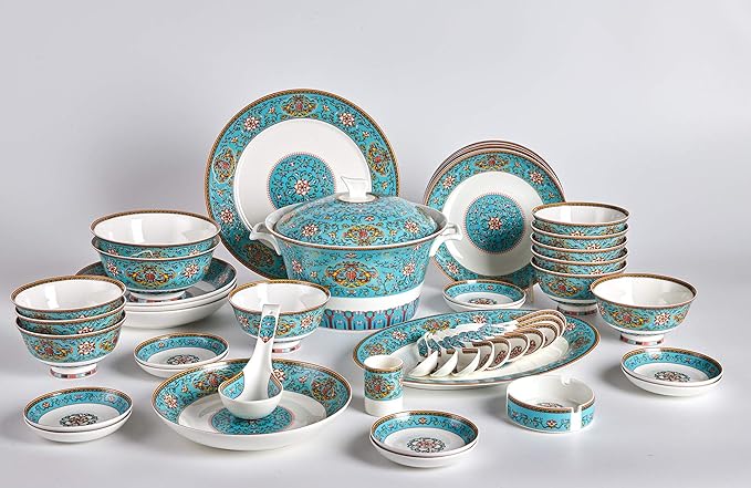 Fine Bone China 48-Pieces Banquet Dinnerware Set Enamel Blue（珐琅蓝）