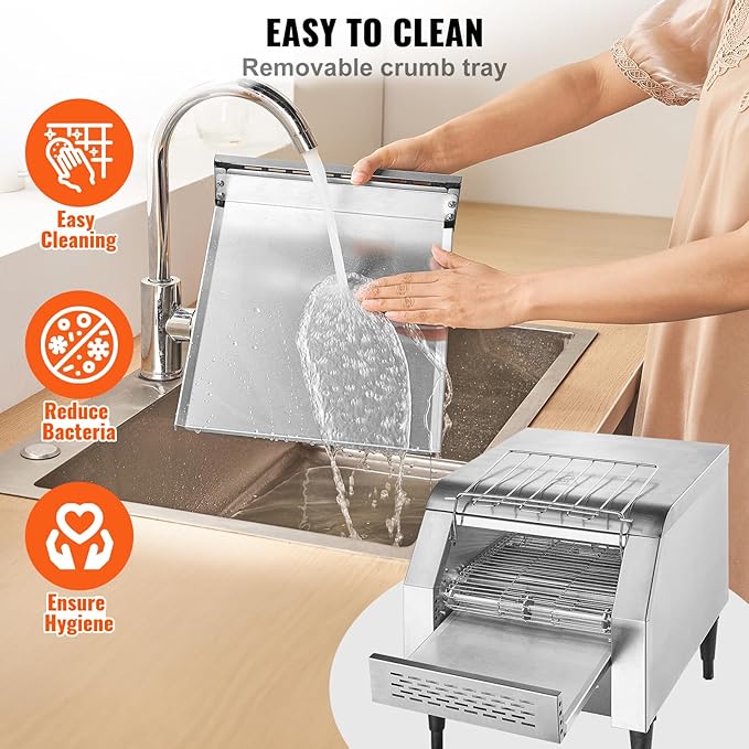 Happybuy 300 Slices/Hour Commercial Conveyor Toaster Heavy-Duty Stainless Steel Electric Toaster Oven for Restaurant Toast Bagel Bun Bread