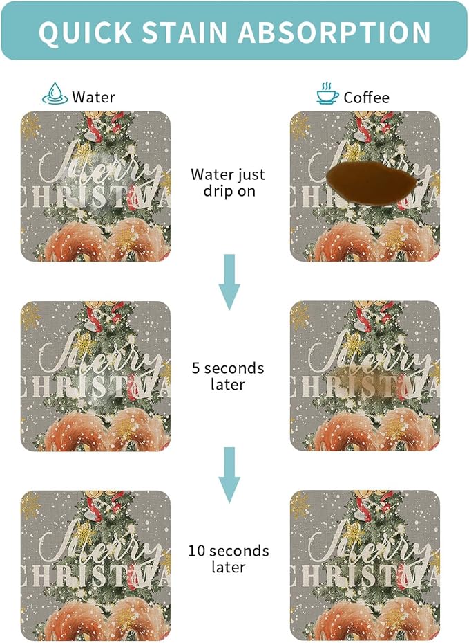 Coffee Mat Coffee Bar Mat for Countertops Merry Christmas Squirrel with Xmas Trees Gray Absorbent Coffee Maker Mat Rubber Backed Dish Drying Mat for Coffee Espresso Machine Coffee Maker 16x24