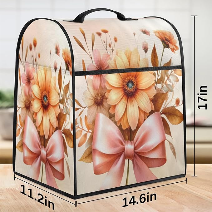 Kitchen Aid Mixer Cover Flower Floral Bow Stand Mixer Cover Compatible with 6-8 Quarts Stand Mixers Dust Covers with Zipper Pocket Foldable Washable Kitchen Aid Organizer Bag