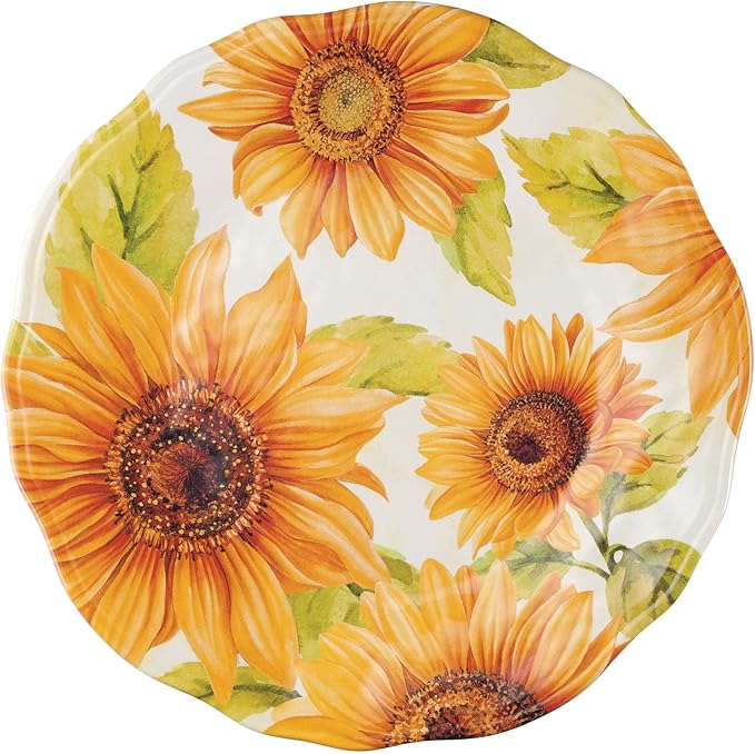 UPware 12 Piece Sunflower Melamine Dinnerware Sets Outdoor Dishes Set Plates and Bowls Sets Service for 4 Yellow