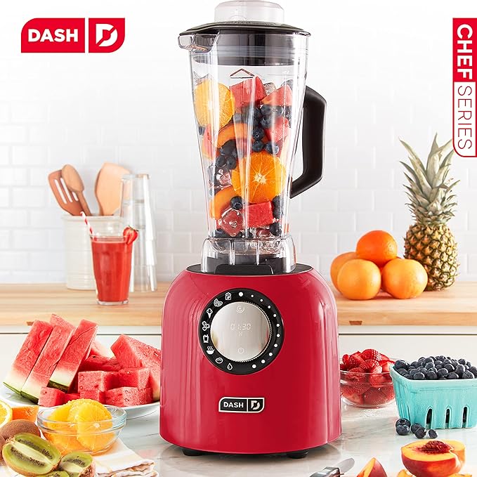 Dash Chef Series Deluxe Digital 64 oz Countertop Blender with Stainless Steel Blades Tritan Blending Jug Tablet Stand &amp USB Charging Port for Smoothies Nut Butters Purees Soup and More - Re