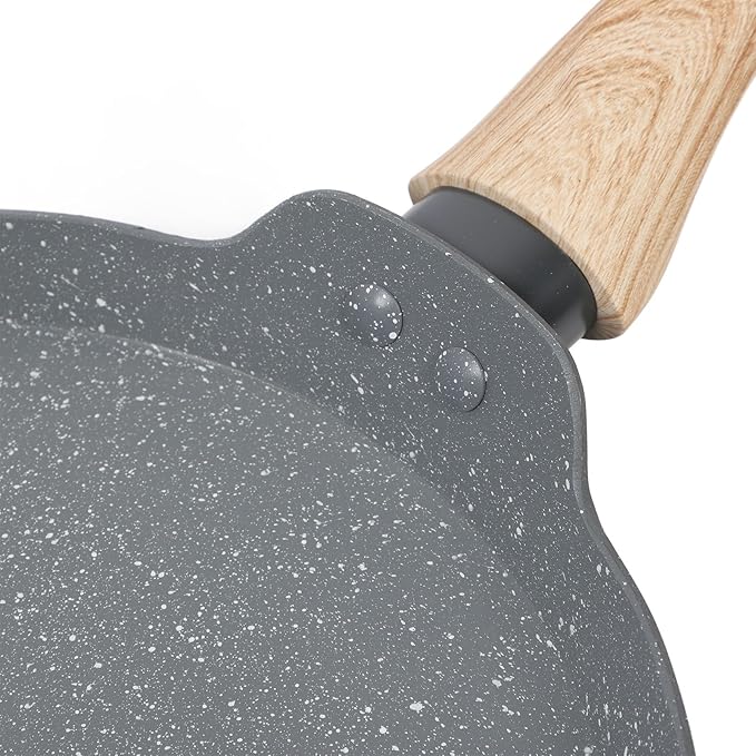 3PCS Maifan Stone Frying Pan Set Grey Anti Stick with Wooden Handle Multifunctional 3 Sizes for All Cooking Needs