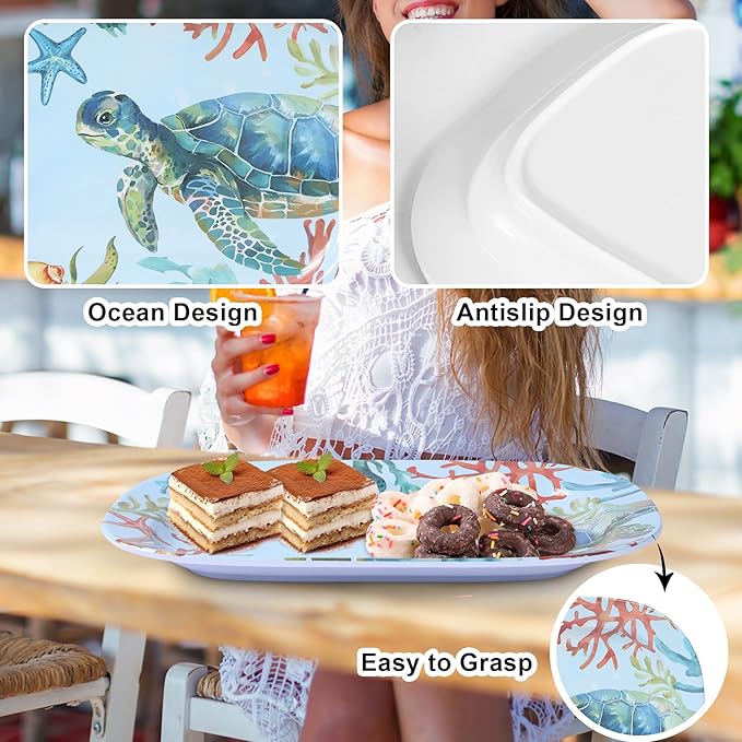 12-Piece Melamine Turtle Dinnerware Set &amp Service platter Unbreakable Lightweight Tableware Set - Turtle