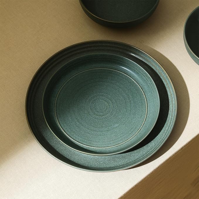Stone Lain Elio 12-Piece Dinnerware Set Stoneware Plates and Bowls Set Dish Set for 4 Green