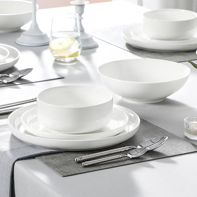 MALACASA Plates and Bowls Sets 24 Pieces Modern Porcelain Dinnerware Set for 6 Ceramic Dishware Dishes White Kitchen Dinner Dining Ware Set Microwave and Dishwasher Safe Series LUNA