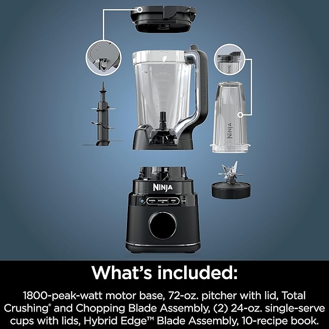 Ninja Blender &amp Food Processor All-in-One | For-Smoothies Food and More | Kitchen Countertop | Includes 72 oz. Pitcher &amp (2) 24 oz. To-Go Cups with Lids | 1800 Watt | Black | TB301