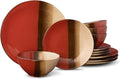Mimola Ceramic Dinnerware SetsHandmade Reactive Glaze Stoneware Plates and Bowls SetsHighly Chip and Crack Resistant | Dishwasher &amp Microwave Safe Dishes SetService for 4 (12pc) (cross pattern)
