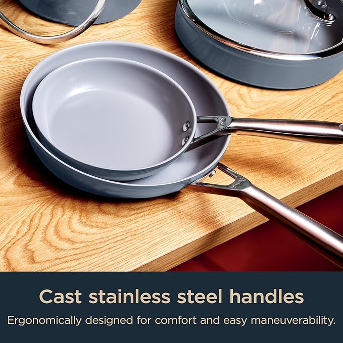 Ninja Ceramic Pro 11-Piece Cookware Set Non-Stick Pots &amp Pans Set with Glass Lids Nontoxic PTFE Free Ceramic Coated Oven Safe All Stovetops &amp Induction Compatible Midnight Blue CW39011