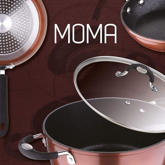 Kitchen Battery 8 Pieces SAN IGNACIO Toledo Stainless Steel with pan Set (20/24/28 cm) and Grill 28 cm SAN IGNACIO Moma in Forged Aluminum