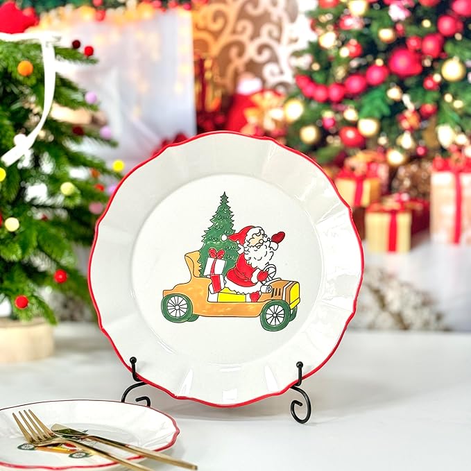 DOMINI 16-Piece Christmas Ceramic Kitchen Dinnerware Set Service for 4 Porcelain Dishes Dinner Set with Dinner Plates Dessert Platescups and Pasta BowlsRound-White Christmas