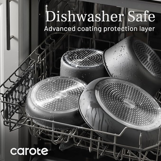CAROTE 20pcs 4-Ply Premium Hard Anodized Pots and Pans Set Non Stick with Detachable Handle Dishwasher/Oven Safe RV Kitchen Cookware Set Nonstick Induction Cookware Large Capacity Pans and Pot Set