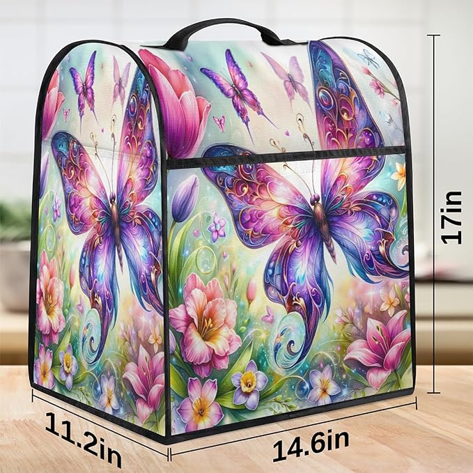 cfpolar Kitchen Aid Mixer Cover Compatible with 6-8 Quarts Butterfly Color Flowers Stand Mixer Cover Kitchen Aid Mixers Accessories Appliance Organizer Bag Dust Covers with Zipper Pocket
