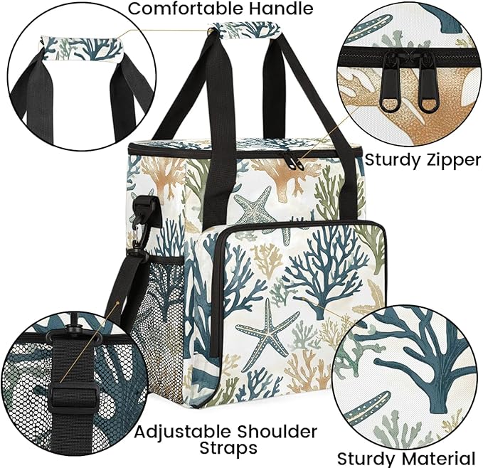 Starfish Beach Coffee Maker Travel Bag Cute Insulated Grocery Bag Travel Picnic Leakproof Cooler Bags With Shoulder Strap
