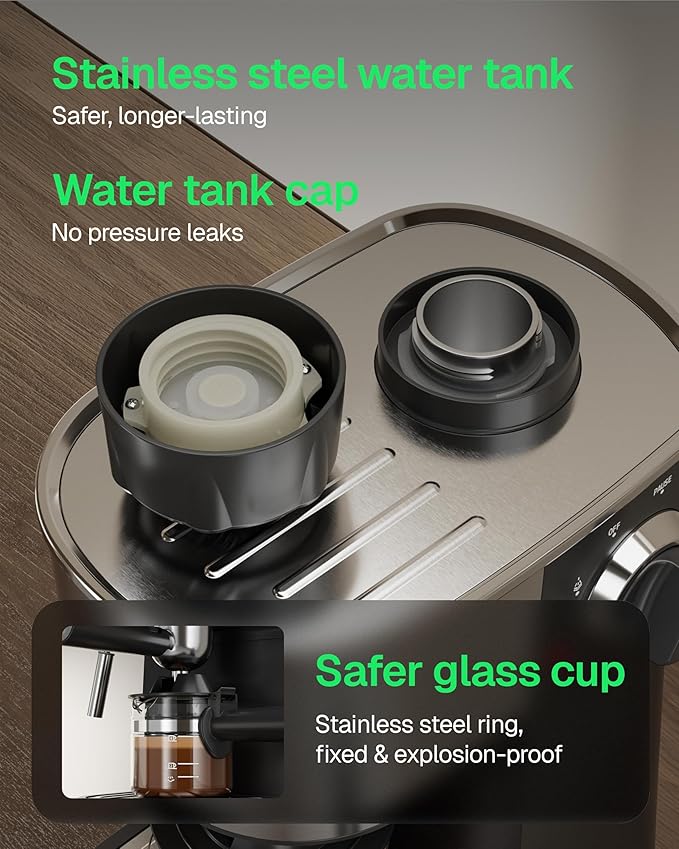 HBN Espresso Machine 3.5Bar Cappuccino &amp Latte Maker 2-4 Cup Stainless Steel Coffee Machine with Milk Frother 800W Espresso Machine Maker with Steamer Compact Coffee Maker for Home and Office