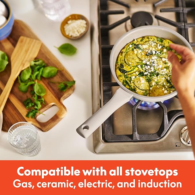 bella 7 Piece Cookware Set with EverGood™ Ceramic Nonstick Coating Dishwasher Safe Oven Safe All Stovetops Compatible Glass Lids with Silicone Rims Cool Touch Handles Oatmilk