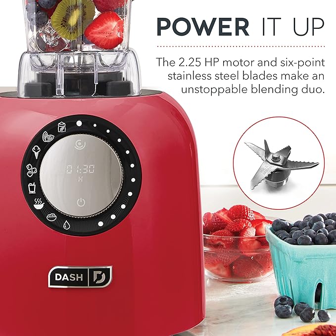 Dash Chef Series Deluxe Digital 64 oz Countertop Blender with Stainless Steel Blades Tritan Blending Jug Tablet Stand &amp USB Charging Port for Smoothies Nut Butters Purees Soup and More - Re