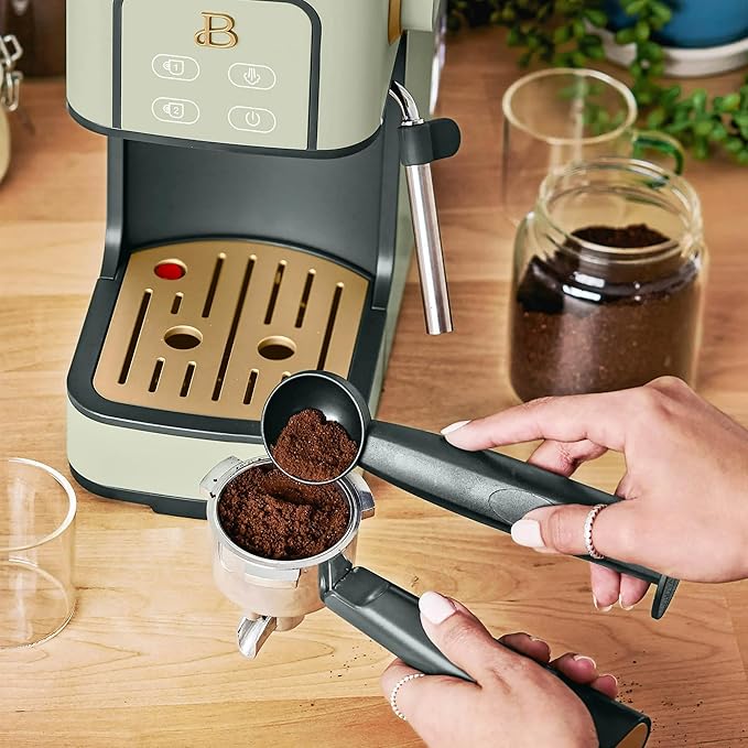 B Slim Espresso Maker by Drew Barrymoree with 20-Bar Pressure Touch-Activated Display and Steam Wand for Latte &amp Cappuccino (Sage Green)