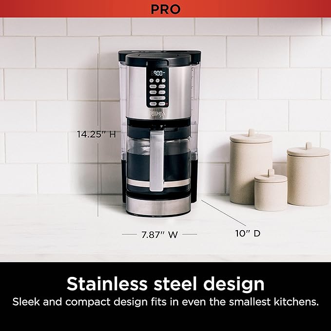 Ninja 14 Cup  Programmable Coffee Maker XL Pro with Permanent Filter 2 Brew Styles Classic &amp Rich 4 Programs Small Batch Delay Brew Freshness Timer &amp Keep Warm Stainless Steel DCM201