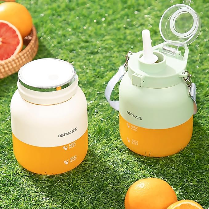 Blender Cup Juicer Cup for home Electric Juicer Mini Portable Blender Portable Automatic Sport Juicey Cups Dual-Use Water Bottle with Straw for Outdoor Sports with Strap (1PC Green)