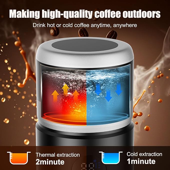 Portable Coffee Machine w/ 2 Rechargeable Batteries 8 Cups 80ml Self-Heating 20bar USB-C Espresso coffee Maker for Camping Travel Office Ground &amp Capsule Compatible