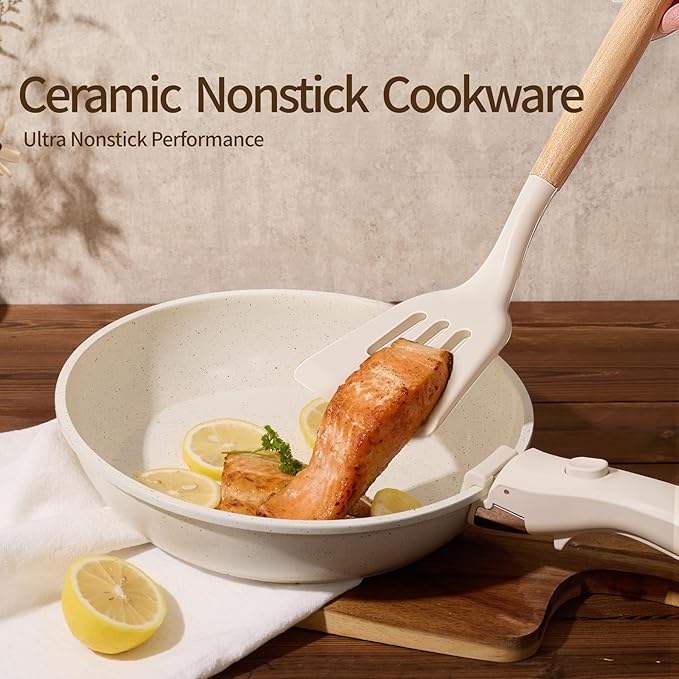 21PCS Pots and Pans Set Ceramic Pots and Pans Set Non Stick Removable Handle Stackable Nonstick Cookware Set Non Stick for Cooking