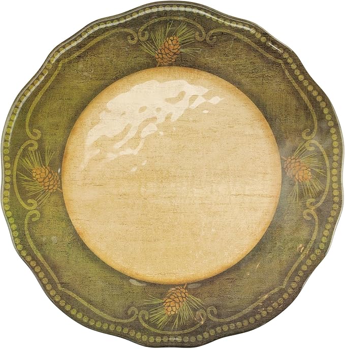 UPware 12 Piece Woodland Pinecone Melamine Dinnerware Sets Outdoor Dishes Set Plates and Bowls Sets Service for 4 Dark Green