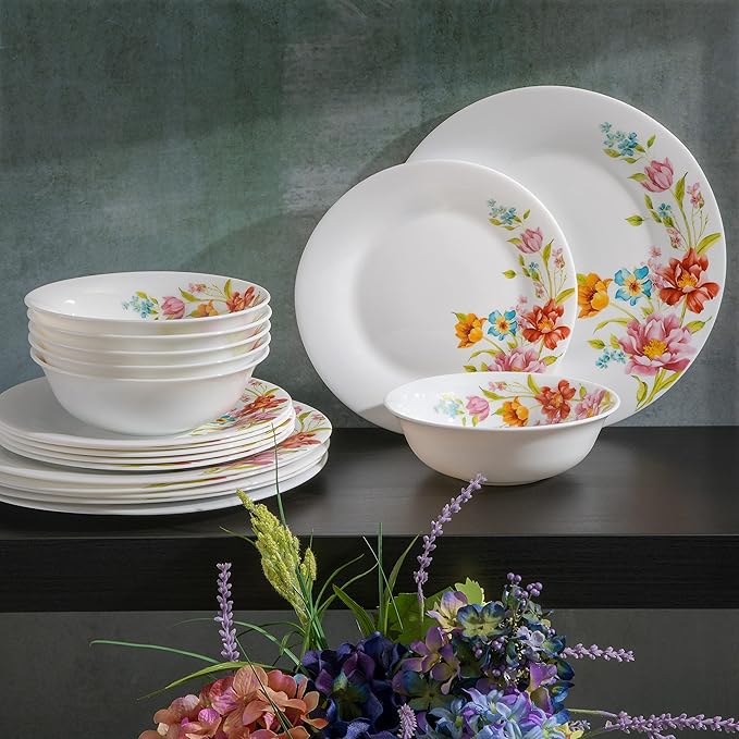 Gibson Home Ultra Break and Chip Resistant 18-Piece Round Dinnerware Set Service for 6 – Red Floral Plates and Bowls Microwave &amp Dishwasher Safe