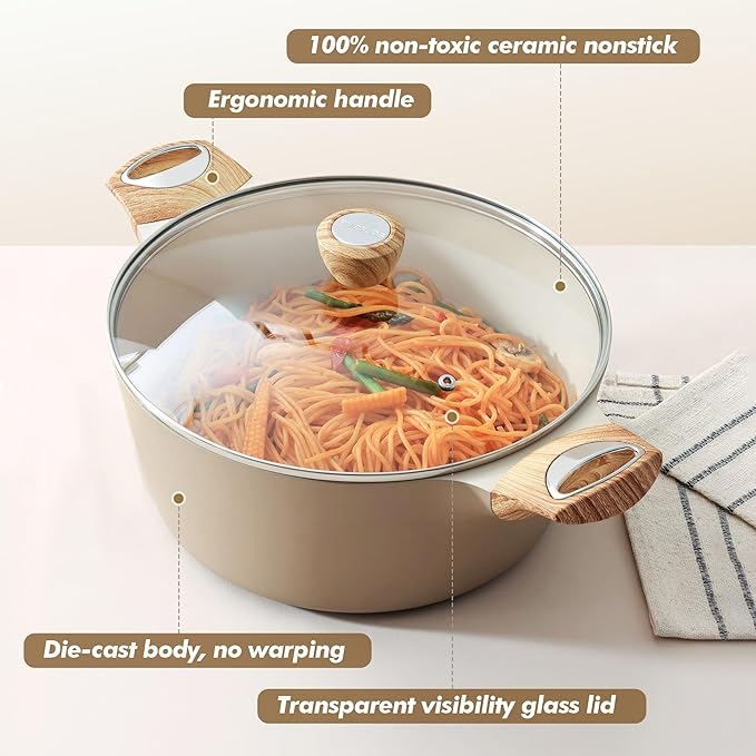 SENSARTE 17 Piece Ceramic Pots and Pans SetDishwasher ＆ Oven SafeSENSARTE 4.5QT Ceramic Nonstick Stock Pot with LidPFOA PFAS PTFE Free