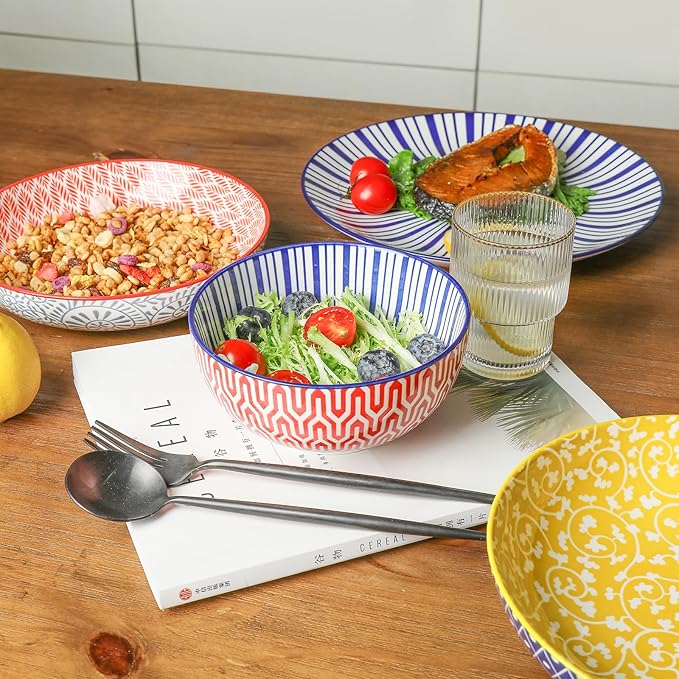 Selamica Ceramic Dinnerware Set 16 Pieces + 5 Oz Espresso Cups Set of 4 Assorted Colors