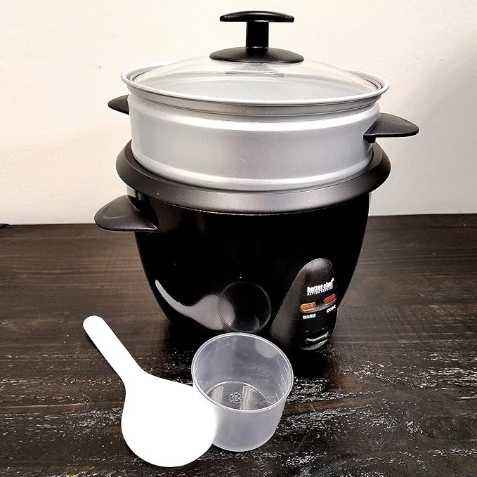 Unknown1 5 Cup Rice Cooker with Food Steamer Attachment Black Non-Stick Surface