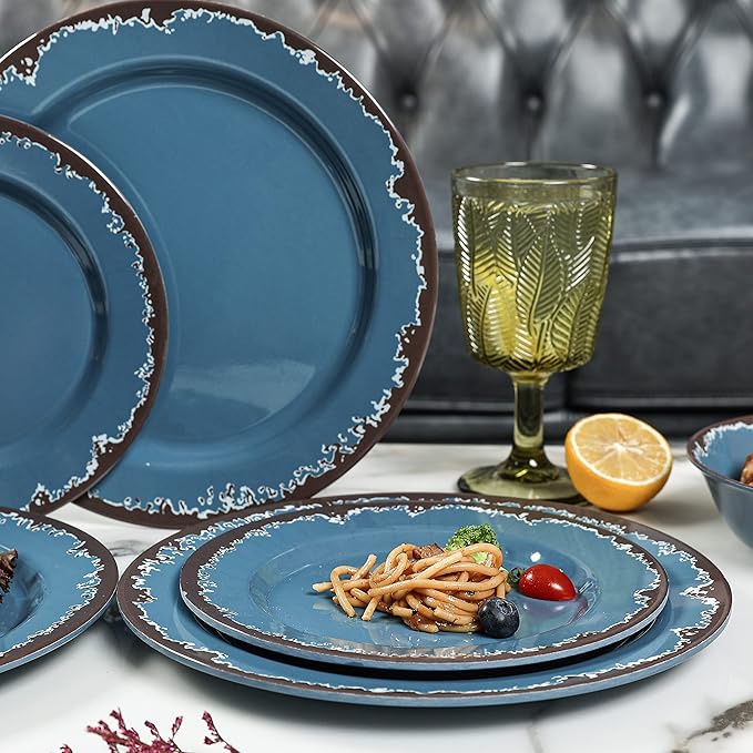 Melamine Dinnerware Set - Yinshine 12-Piece Dishes SetShatterproof Plates and Bowls Sets LightweightUnbreakableDishwasher SafeBlue