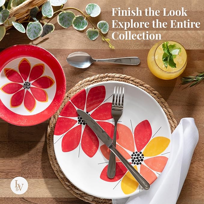 Larder &amp Vine 12-Piece Melamine Dinnerware Set: Durable Lightweight Break-Resistant Plates &amp Bowls – Stylish Non-Toxic Dishwasher Safe – Ideal for Everyday Use Indoor &amp Outdoor Dining