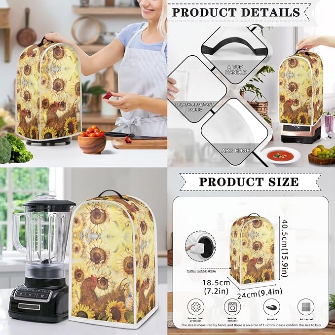 Appliance Covers for Kitchen Counter Rooster Toaster Cover Sunflower Toaster Covers 2 Slice Wide Slot Blender Covers Washable Dust Cover Kitchen Appliance Covers Slow Cooker Cooker Cover