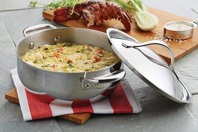 Anolon Nouvelle Stainless Steel Frying Pan/ Fry Pan/ Saute Pan/ Chefpan with Lid - 4 Quart Silver