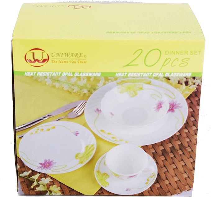 Unique Design 20 Piece Kitchen Dinnerware Set 4 Dinner Plates 4 Side Plates 4 Bowls 4 Teacups &amp Saucers set Service for 4 (Lotus Flowers)