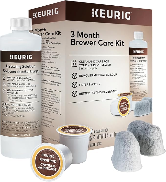 Keurig K-Mini Single Serve Coffee Maker &amp 3-Month Brewer Maintenance Kit Includes Descaling Solution Water Filter Cartridges &amp Rinse Pods Compatible Classic/1.0 &amp 2.0 K-Cup Coffee Makers