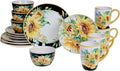 Sunflower Fields 16-Piece Ceramic Dinnerware Set – Great for Fall Gatherings Daily Meals Brunches or Hosting – Service for 4 Includes Dinner Plates Salad Plates Bowls &amp Mugs