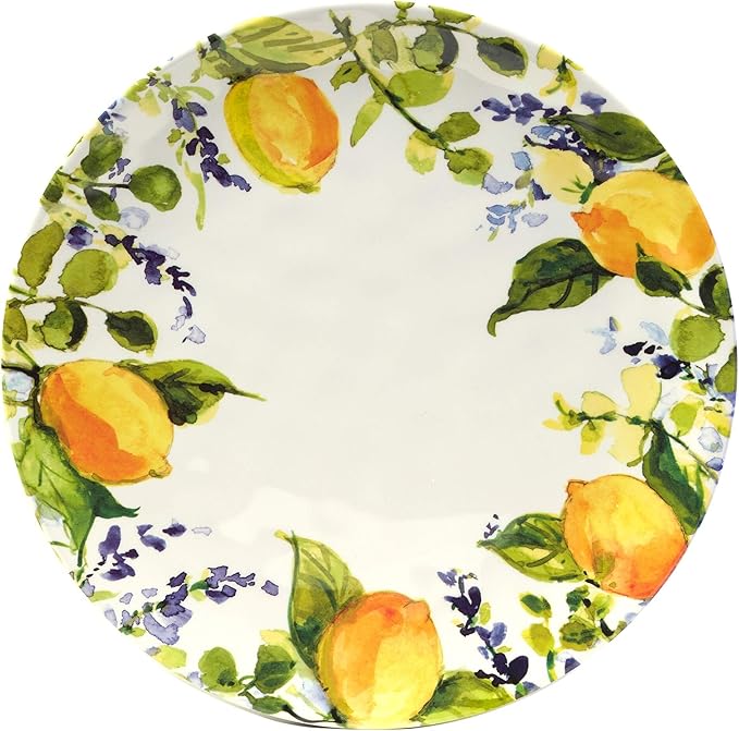 Unknown1 Lemon 12 Pieces Dinnerware Set Green Multi Color Yellow Fruit Country Farmhouse Round Piece Dishwasher Safe Medium