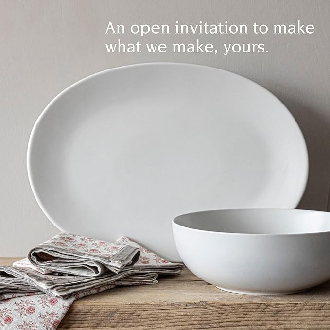 over&ampback Coupe Stoneware Serving Platter - Elegant 1-Piece Oval Serving Platter to Complete Your Kitchen Set - 16.4 x 11.5 - Semi-Matte White