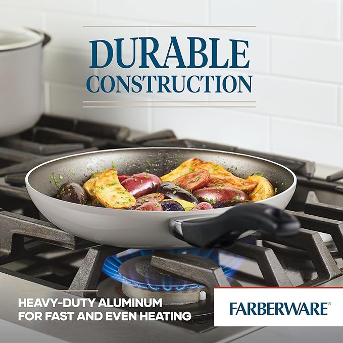 Farberware 21805 Dishwasher Safe Nonstick Cookware Pots and Pans Set 15 Piece Champagne