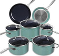 Nuwave Healthy Duralon Blue Ceramic Nonstick Cookware Set Diamond Infused Scratch-Resistant PFAS Free Dishwasher &amp Oven Safe Induction Ready &amp Evenly Heats Tempered Glass Lids &amp Stay-
