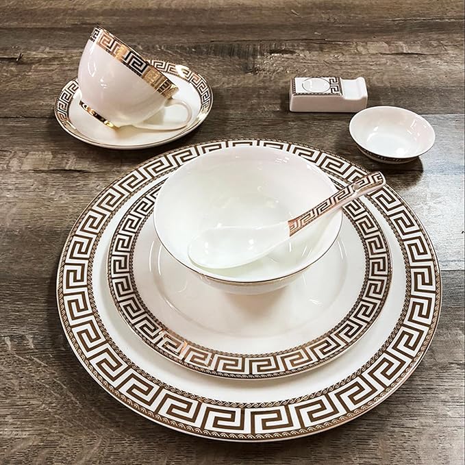 European Style Dinnerware Set Service for 4 Bone China Dinnerware Sets Unbreakable Porcelain Dinner Sets Coffee Cup and Saucer Tableware Set Steak Dinner Plates Dish Set Phnom Penh-001