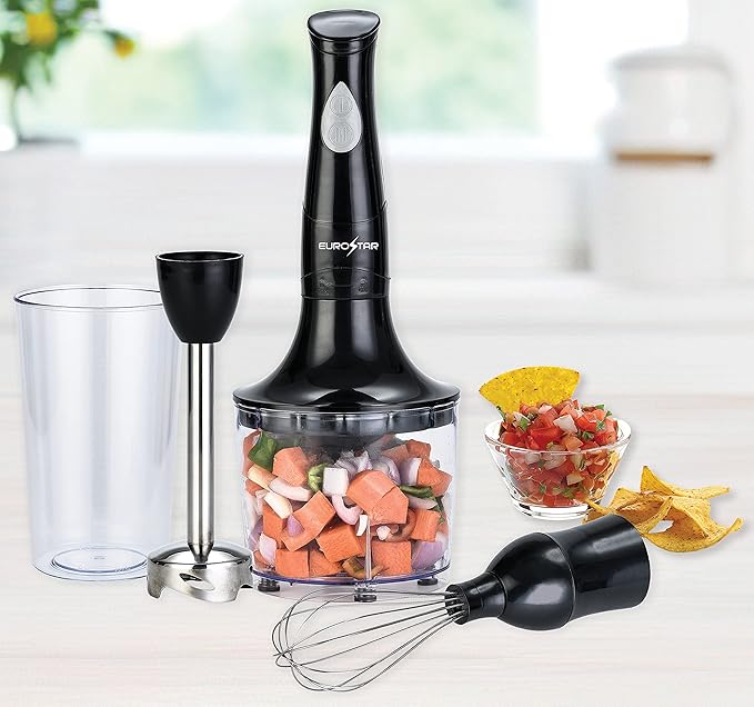 EUROSTAR EH4800BX 2-Speed Hand Blender with Food Chopper &amp Whisk Attachments Black