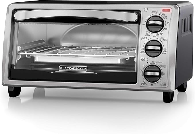 BLACK+DECKER 4-Slice Toaster Oven TO1313SBD Even Toast 4 Cooking Functions Bake Broil Toast &amp Electric Skillet Variable Temperature Control Nonstick Cooking Surface